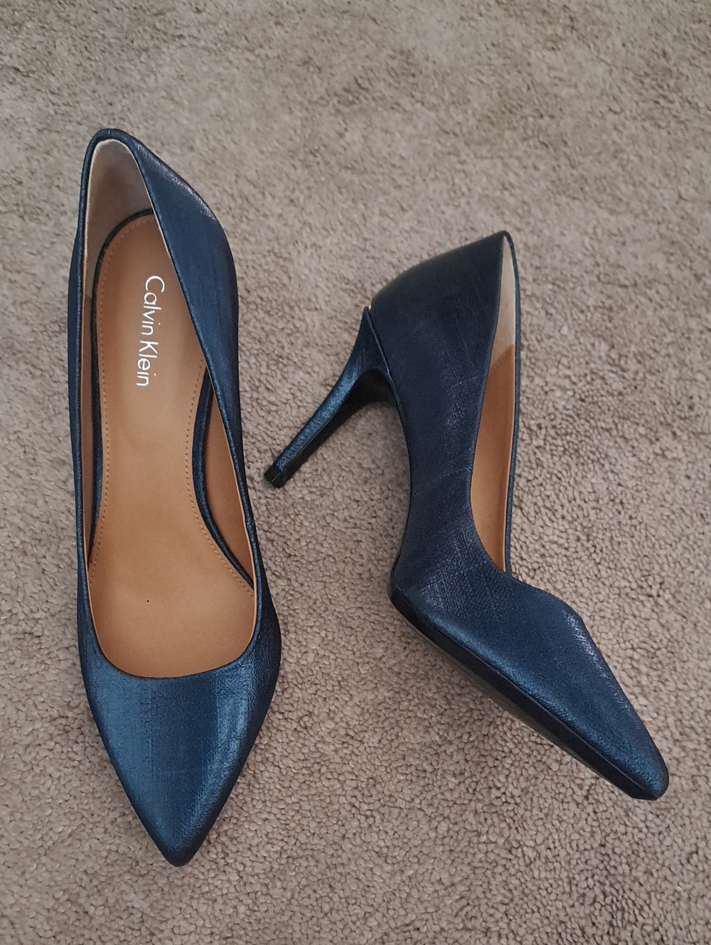 Calvin Klein Metallic Deep Teal Pointed-Toe Pumps